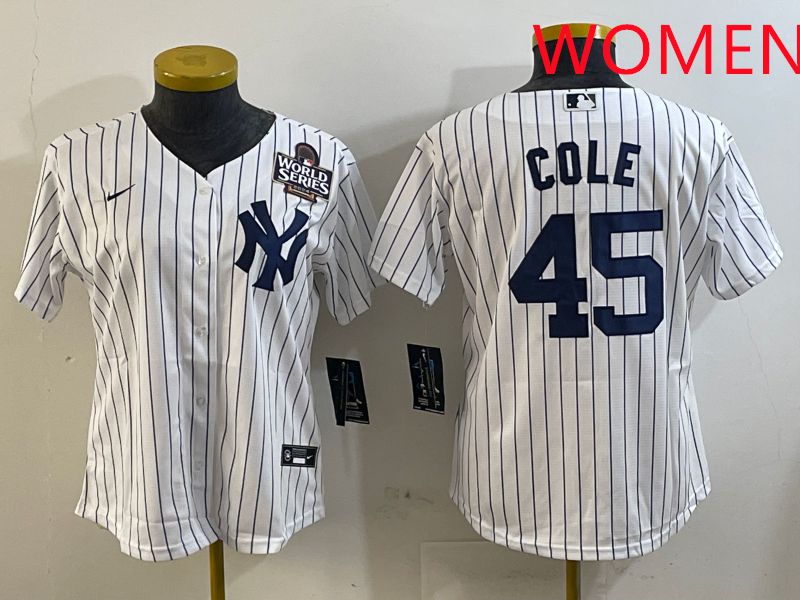 Women New York Yankees 45 Cole White Stripe Game 2025 Nike MLB Jersey style 5
